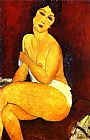 Seated Canvas Paintings - Seated Nude on Divan